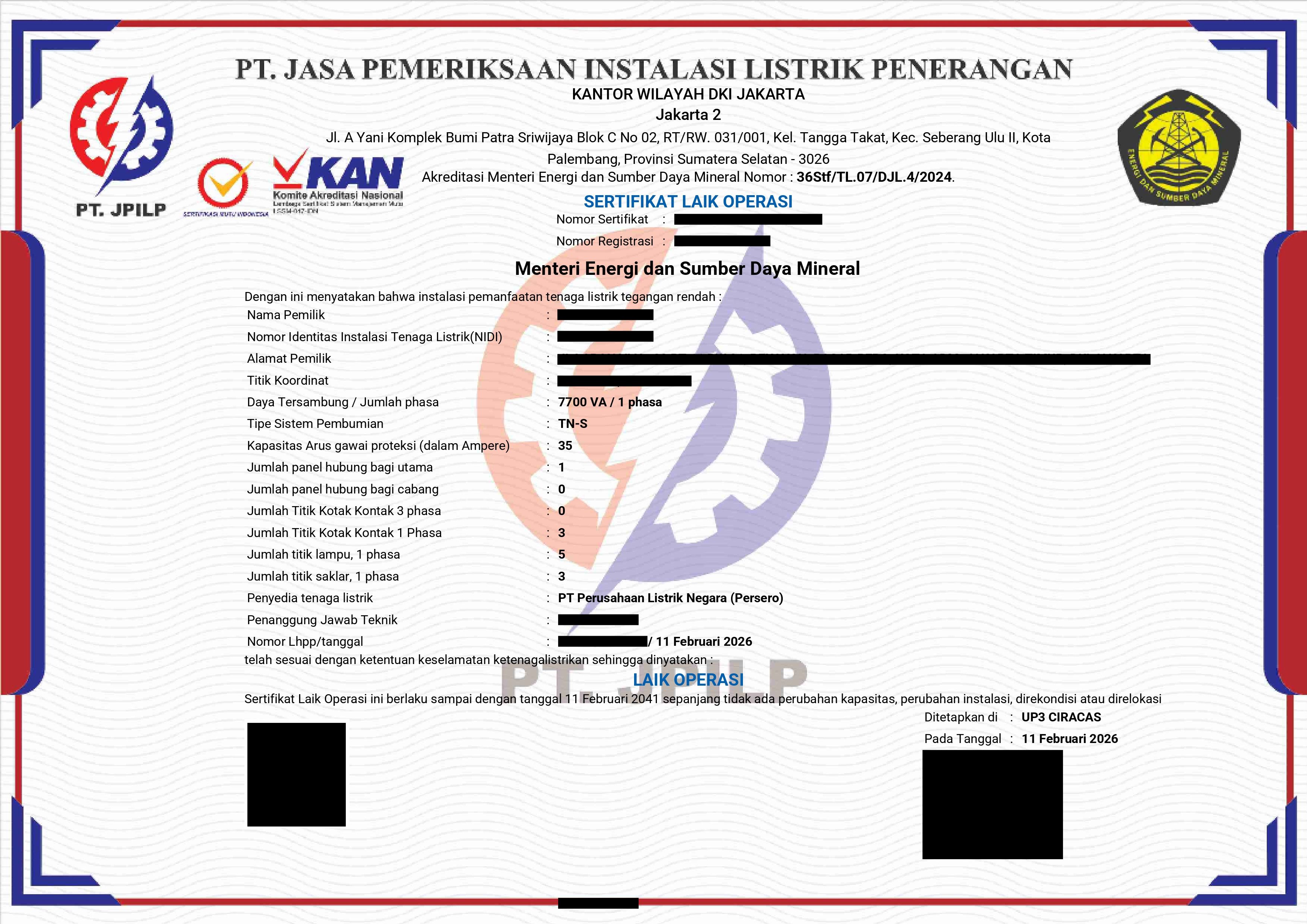 Contoh Sertifikat Laik Operasi